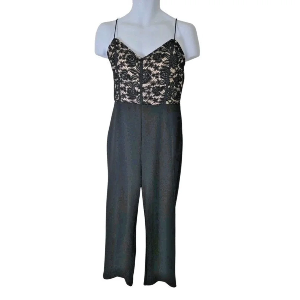 Lace Cami Top Jumpsuit XL Black Straight‎ Leg Back Zip Clubwear Festival NWT